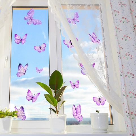 Lila Schmetterling Fensteraufkleber Statisch Haftend Doppelseitig PVC Glasaufkleber Für Wohnzimmer Schlafzimmer Home Decor Set