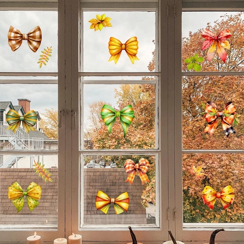 Adhesivos de Ventana Lazo de Otoño Hojas de Membrillo Adherencia Estática para Decoración de Cristal Hogar