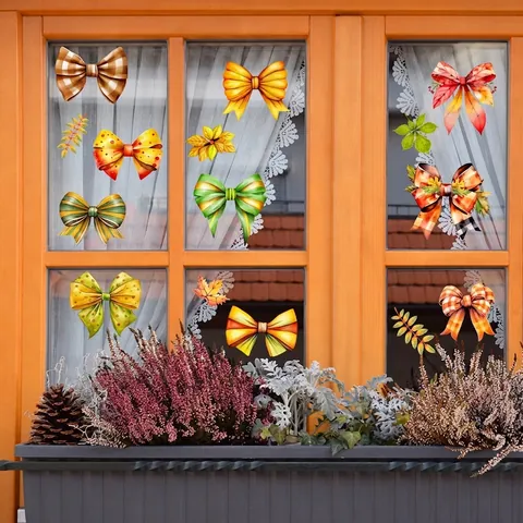 Adhesivos de Ventana Lazo de Otoño Hojas de Membrillo Adherencia Estática para Decoración de Cristal Hogar