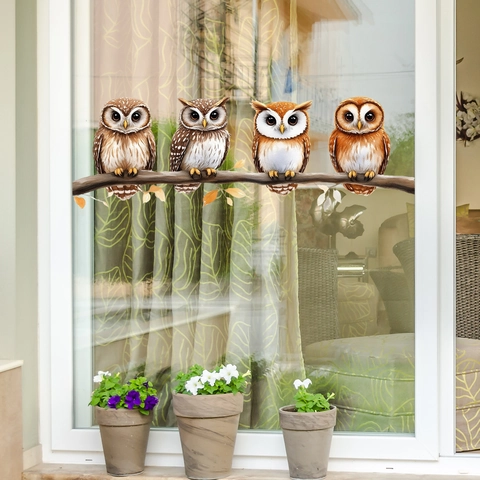 Cute Owl Pumpkin Flower Window Stickers Static Cling PVC Double Sided Decorative Decals For Glass Autumn Halloween Home Decor