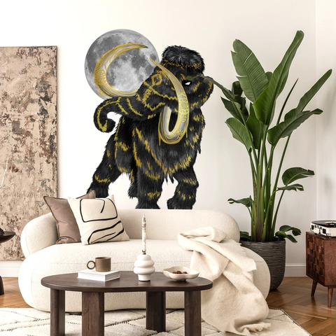 Artistieke Mammoet Maan Muursticker Goudfolie PVC Zelfklevend Decoratieve Sticker Voor Woonkamer Slaapkamer