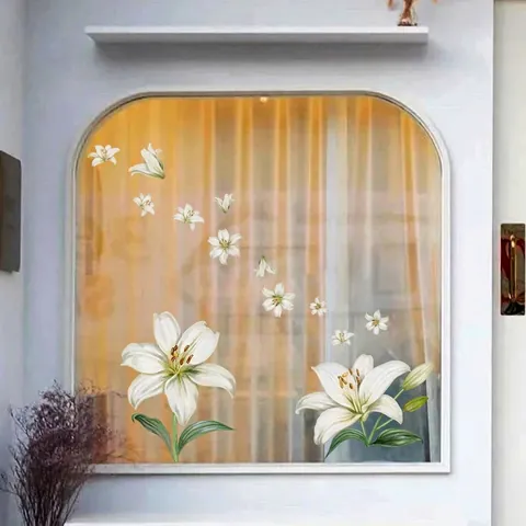Adesivi Murali Fiori Autoadesivi PVC Impermeabile Doppia Faccia Decalcomanie Per Finestre In Vetro Decorazione Casa