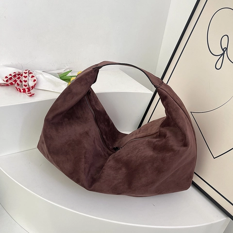 Borsa Hobo in Finta Pelle Scamosciata Grande Capacità per Donna Minimalista Pieghettata Borsa a Spalla Retro Tote Bag Casual Pendolare