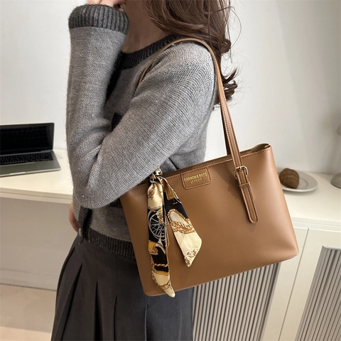 Vintage Dames PU Lederen Tote Bag Met Zijden Sjaal Grote Capaciteit Commuter Schoudertas Retro Casual Handtas Voor Dagelijks Gebruik
