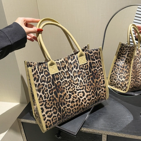 Vintage Leopardenmuster PU Leder Tragetasche Mode Große Kapazität Damen Schultertasche Urban Einfach Pendeln Umhängetasche