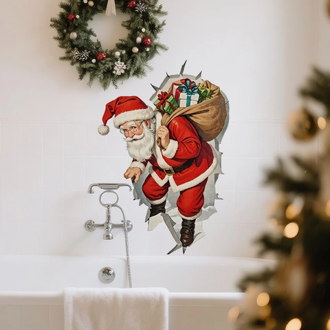 Weihnachts Santa Claus Wandaufkleber 3D Visueller Effekt Selbstklebende PVC Dekore Haus Tür Fenster Urlaub Dekor Cartoon