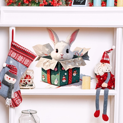 Christmas Wall Stickers PVC Waterproof Self-Adhesive Cartoon Animal Gift Box Pattern Living Room Bedroom Festive Decoration