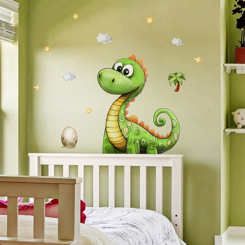 Stickers Muraux Dinosaure Dessin Animé PVC Autocollant Déco Chambre Enfant Animal Étoile Nuage Peint À La Main