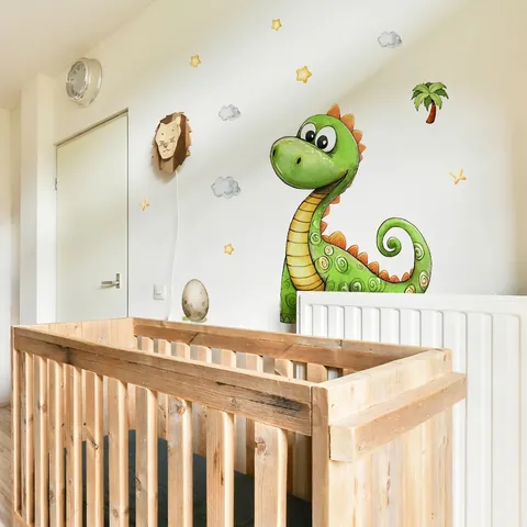 Stickers Muraux Dinosaure Dessin Animé PVC Autocollant Déco Chambre Enfant Animal Étoile Nuage Peint À La Main
