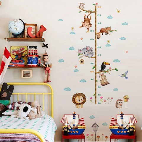 Sticker Mural Tableau De Croissance Animaux De La Forêt PVC Auto-Adhésif Mesure De Taille Pour Chambre D'Enfant