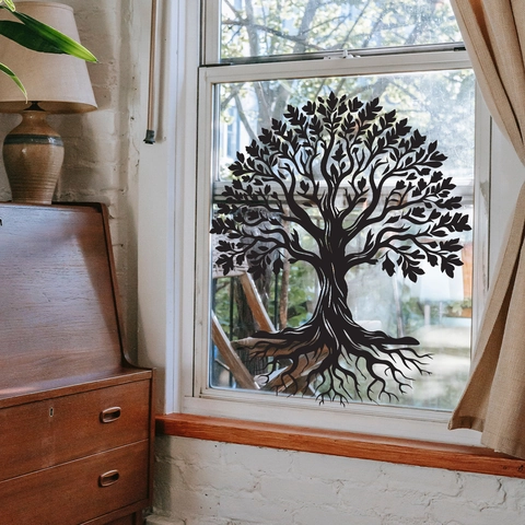 Schwarze Silhouette Wand Fenster Aufkleber PVC Statische Haftung Decals Tier Pflanze Baum Des Lebens Für Glas Dekor