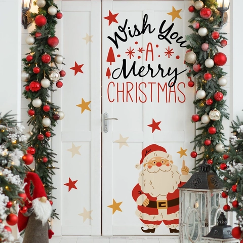 Creativo Natale Babbo Natale Renna Adesivi Murali PVC Autoadesivi Festa Decorazione Casa Fai da Te Adesivi per Finestre Porte
