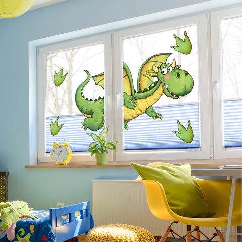 Pegatina De Ventana Huellas De Dragón Volador Dibujos Animados Estática PVC Impermeable Doble Cara Decoración Cuarto Niños