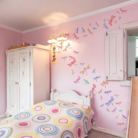 Stickers Muraux Libellule Colorée Aquarelle Animal PVC Autocollants Amovibles Décalcomanies Pour Salon Chambre Fond Décoration Maison