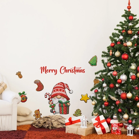 Christmas Wall Stickers PVC Gnome Decals Self Adhesive Festive Window Decoration For Home Holiday