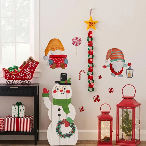 Christmas Wall Stickers PVC Gnome Decals Self Adhesive Festive Window Decoration For Home Holiday