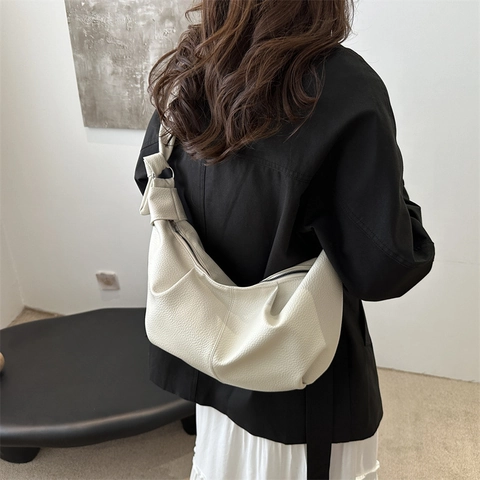 Bolso de Hombro para Mujer de Gran Capacidad de Cuero PU Fruncido Correa Anudada Hobo Crossbody Casual Color Sólido