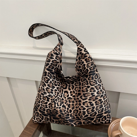 Dames Vintage Luipaardprint Tote Tas Grote Capaciteit PU Leer Schoudertas Mode Woon-werkverkeer Okseltas Street Style