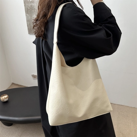 Bolso de Hombro Hobo de Cuero PU de Gran Capacidad Retro para Mujer Con Bolsa Interior Color Sólido Bolso Tote Casual Simple
