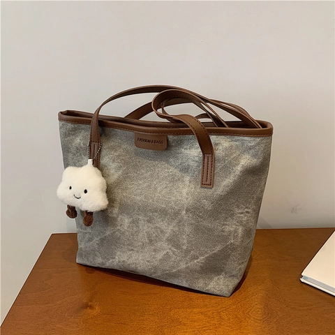 Women Large Capacity PU Leather Tote Bag With Marble Pattern Retro Minimalist Shoulder Bag For Daily Work Office
