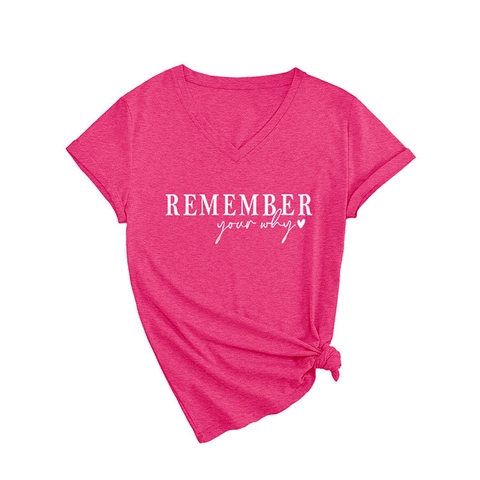 Damen Casual V-Ausschnitt Kurzarm T-Shirt Mit REMEMBER Your Why Buchstabendruck Herzmuster Baumwollmischung Sommer Top