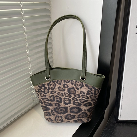 Vintage Leopardenmuster Beuteltasche Damen PU Leder Nähte Umhängetasche Vielseitige Schulterhandtasche Täglich Pendeln Tote Bag