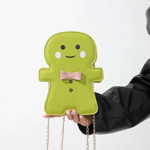Gingerbread Man Crossbodytas PU Leer Cartoon Schattig Kleine Schoudertas Met Metalen Ketting Voor Kinderen Meisjes Kerstmis