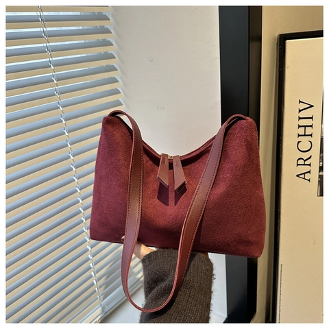 Bolso de Hombro de Gamuza de Moda para Mujer Minimalista Color Sólido Bolso Tote de Gran Capacidad para Mujer Viaje Diario Oficina