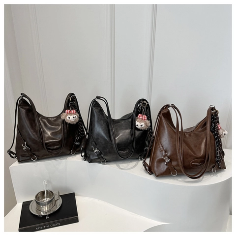 Damen Vintage PU Leder Tote Bag Große Kapazität Vielseitig Einzel Doppel Schulter Hobo Tasche Koreanischer Stil Weiche Handtasche