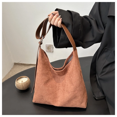 Minimalistische Wildleder Tote Bag Damen Große Kapazität Vintage Hobo Schultertasche Verstellbarer Gurt Für Alltag Büro Schule