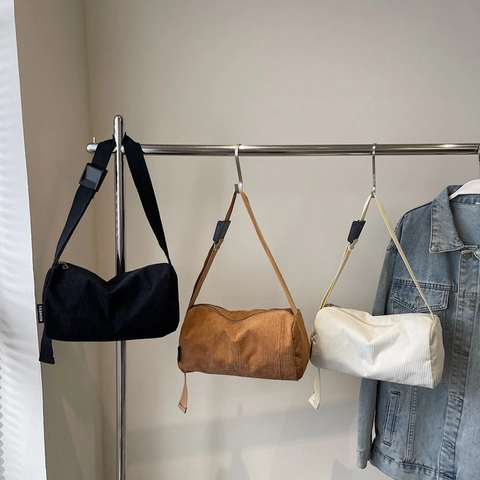 Damen Cord Umhängetasche Vintage Lässig Crossbody Tasche Einifarbig Henkeltasche Tägliches Pendeln Boston Tasche