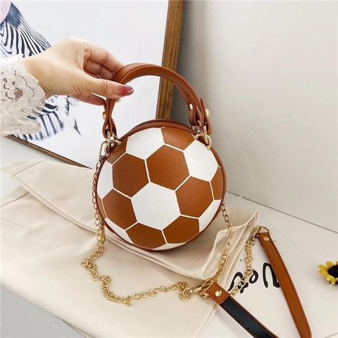Novedad Bolso Bandolera Forma de Balón Baloncesto Fútbol para Mujer Cuero PU Bolso Redondo Cadena Oro Fiesta Accesorio Moda