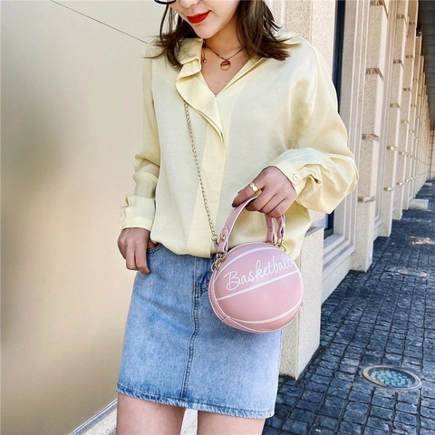Novedad Bolso Bandolera Forma de Balón Baloncesto Fútbol para Mujer Cuero PU Bolso Redondo Cadena Oro Fiesta Accesorio Moda