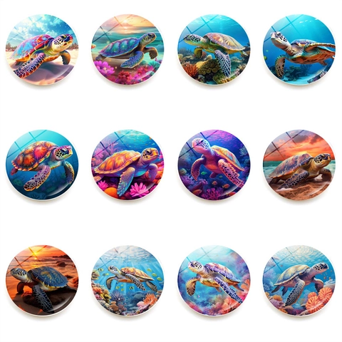 Ronde Zeeschildpad Koelkastmagneet Glas Kristal Magnetische Sticker Oceaan Thema Huis Kantoor Decor Cadeau