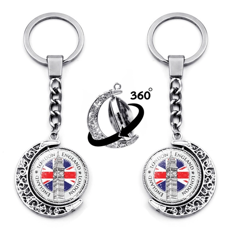 London UK Thema Schlüsselanhänger Drehbar Metalllegierung Big Ben Tower Bridge Union Jack Flagge Reisesouvenir Hohler Mond Schlüsselring
