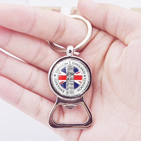 Llavero Abridor de Botellas de Metal de Londres Patrón de Union Jack Big Ben Tower Bridge Souvenir Turístico Llavero de Regalo