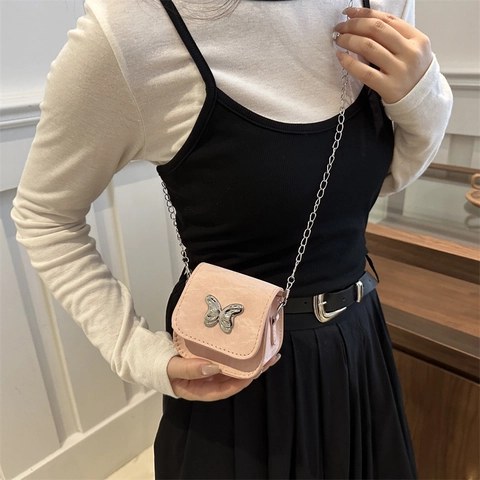 Dames Mini Crossbodytas Met Vlinderdecor PU Leder Kleine Vierkante Tas Met Ketting Mode Lippenstifttasje Voor Dagelijks