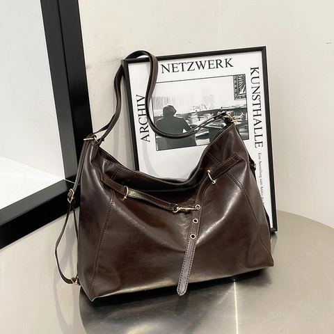 Borsa a Spalla Hobo in Pelle PU di Grande Capacità per Donna Borsa Tote Vintage Tracolla Regolabile Sottobraccio Retro