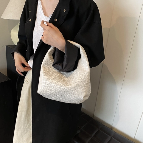 Damen Gewebte PU Leder Hobo Handtasche Intrecciato Muster Schultertasche Vielseitig Französischer Stil Täglich