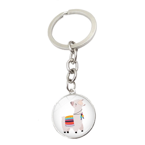 Llavero de Alpaca Llama con Cabujón de Vidrio Dibujos Animados Aleación de Zinc Plata para Mujeres Niñas Colgante de Bolso Regalo
