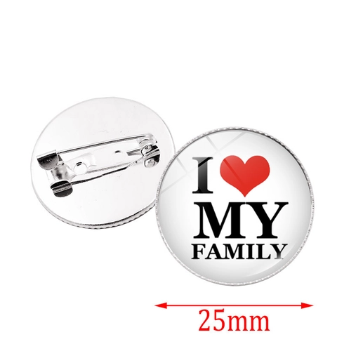 Broche Ronde I Love My Family Épingle Alliage Verre Badge Bijou Vintage Accessoire Pour Hommes Femmes