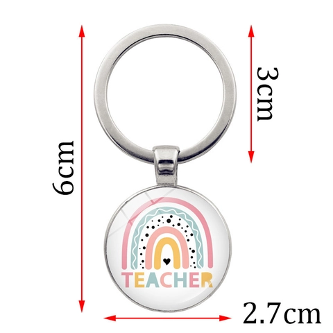 Lehrer Wertschätzung Geschenk Schlüsselanhänger Silber Zinklegierung Glas Anhänger Regenbogen Apfel Design Bester Lehrer Aller Zeiten