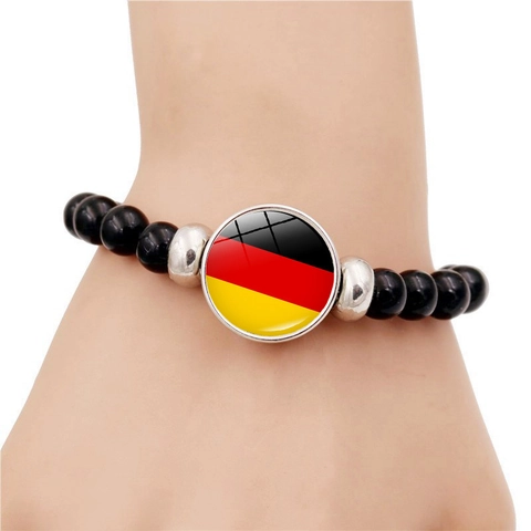 Bracelet Perlé Championnat d'Europe de Football pour Fans Résine Verre Drapeau National Souvenir Bracelet Élastique Bijoux Cadeau