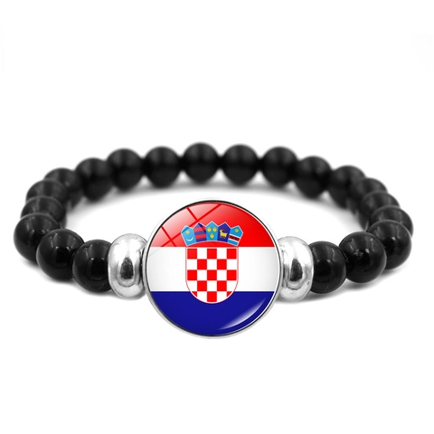 Bracelet Perlé Championnat d'Europe de Football pour Fans Résine Verre Drapeau National Souvenir Bracelet Élastique Bijoux Cadeau
