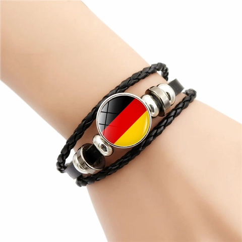European Football Championship National Flag Multilayer Woven Leather Bracelet For Men Women Adjustable Glass Cabochon Alloy Souvenir Wristband Jewelry
