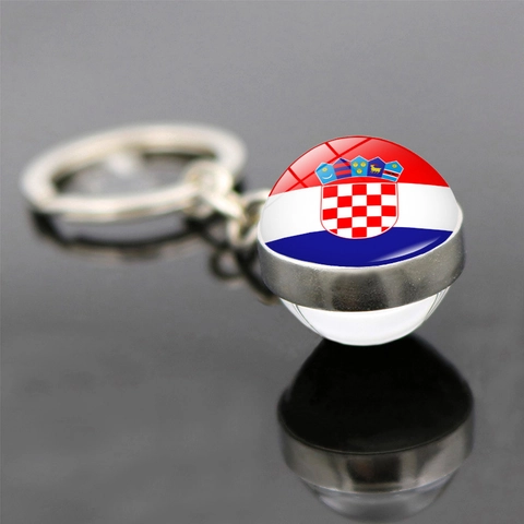 Double Sided Glass Ball Keychain Zinc Alloy National Flag Pendant Football Soccer Fans Tournament Souvenir Gift Ornament
