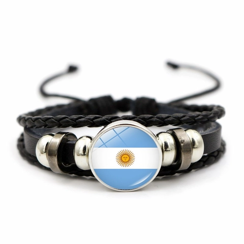 Multi-layer Braided Leather Bracelet With Glass Dome National Flag Pattern Adjustable Alloy Bead Fan Souvenir Men Women
