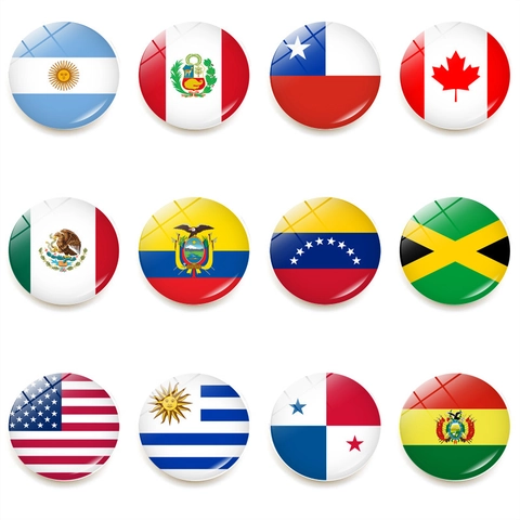 2024 Copa América Nationalflagge Kühlschrankmagnet Kristallglas 25mm Runde Magnetische Aufkleber Für Haus Küche Büro Dekoration