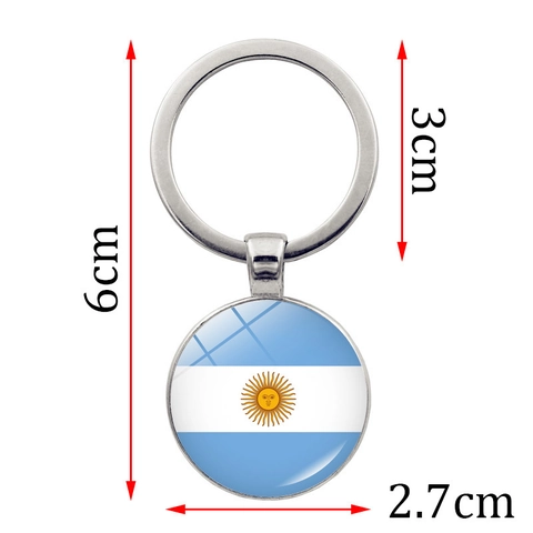 Porte-clés Métallique Rond Drapeau National Alliage de Zinc Cabochon en Verre Pendentif Souvenir pour Fans de Football