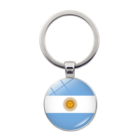 Porte-clés Métallique Rond Drapeau National Alliage de Zinc Cabochon en Verre Pendentif Souvenir pour Fans de Football